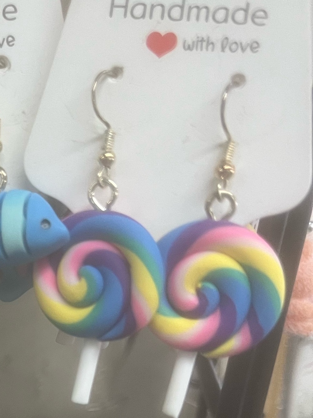 Rainbow Swirl Lollipop Dangle Earrings